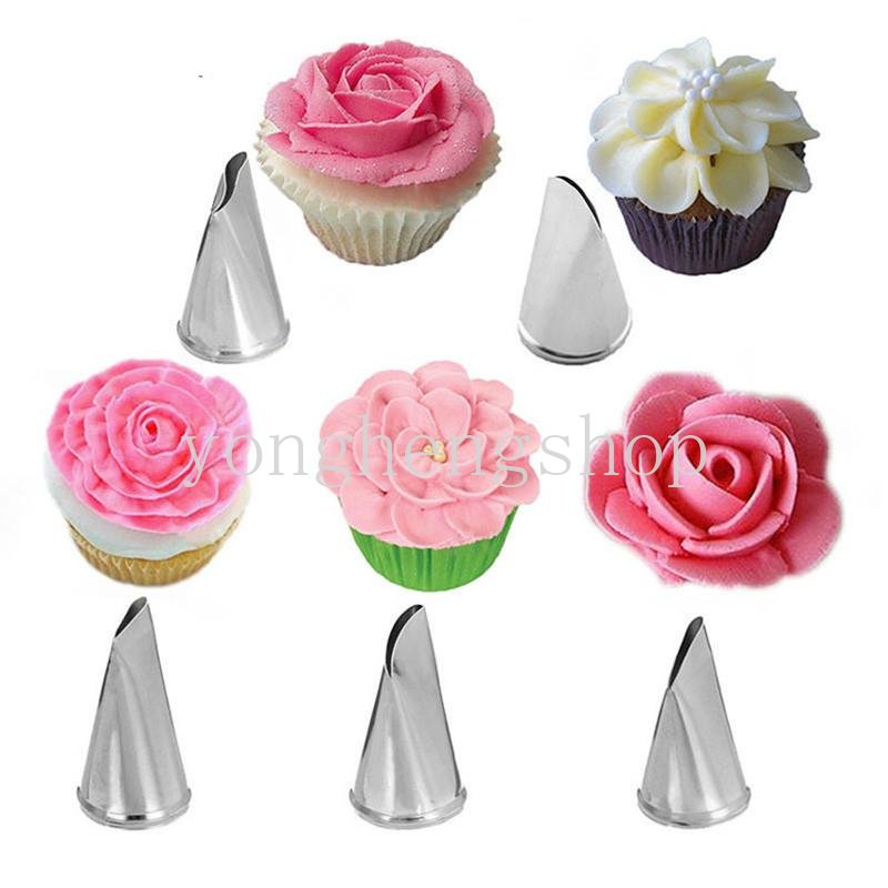 5pcs/set Kelopak Bunga Mawar Stainless Steel Icing Piping Nozzle Dessert Maker Cream Tips DIY Fondant Kue Cupcake Dekorasi Baking Pastry Alat