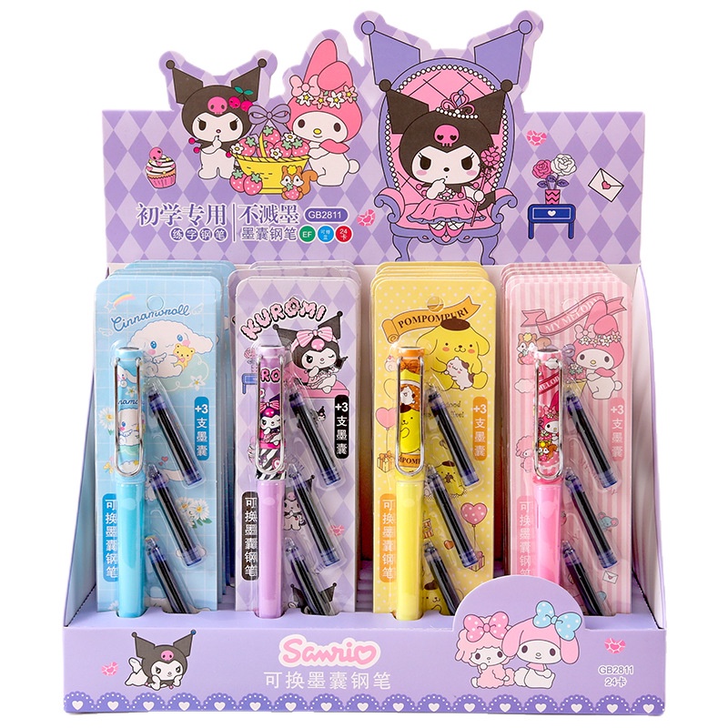 FOUNTAIN PEN SANRIO / PULPEN SANRIO FREE TINTA 3 PCS  /PULPEN ANAK SEKOLAH MOTIF KARRTUN JEPANG PULPEN SANRIO CINNAMOROLL KUROMI POM PURIN MELODY / AESTHETIC PULPEN