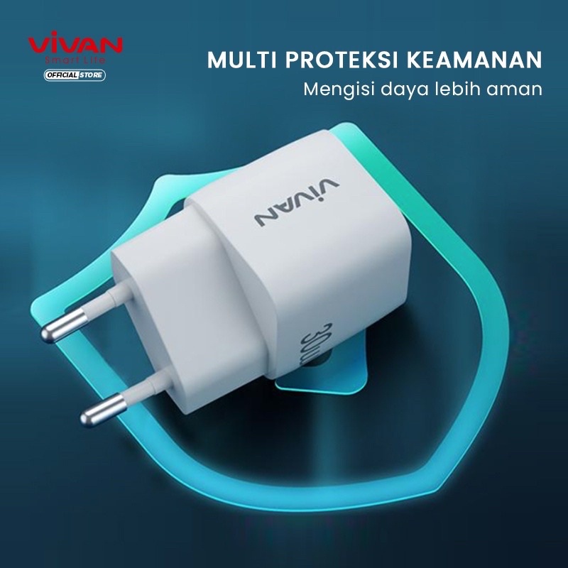 ( POWER 30 )- VIVAN Adaptor Charger Power 30 Batok Charger Fast Charging 30W 3A USB Type-C (PD) Multi Protection White Garansi Original Resmi