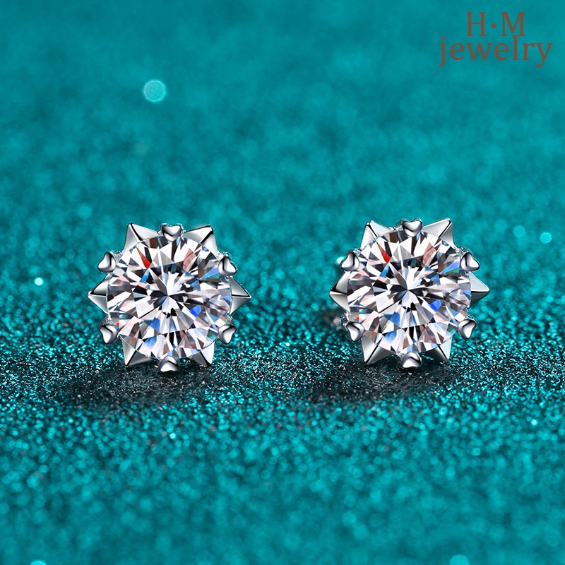 Anting Tusuk Bentuk Snowflake Moissanite