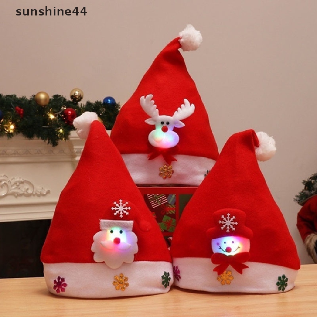 Sunshine Natal Dewasa/Anak LED Light Up Topi Santa Claus Snowman Elk Cap Xmas Decor Gift ID