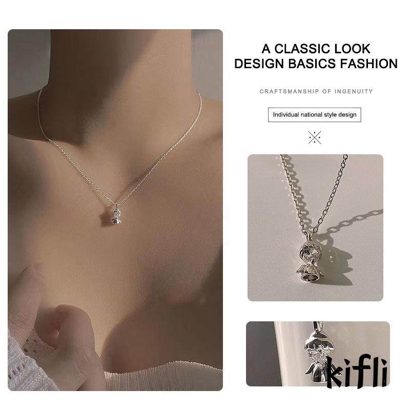 [KD] Berlian Bulat Minimalis Temperamen Cuaca Boneka Kalung Cahaya Mewah Kerah Rantai