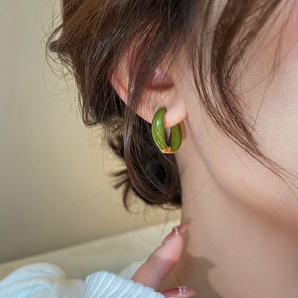 Needway Gaya Korea Anting Hadiah Pesta Lingkaran Indah Paduan Warna Murni Hoop Ear Buckle