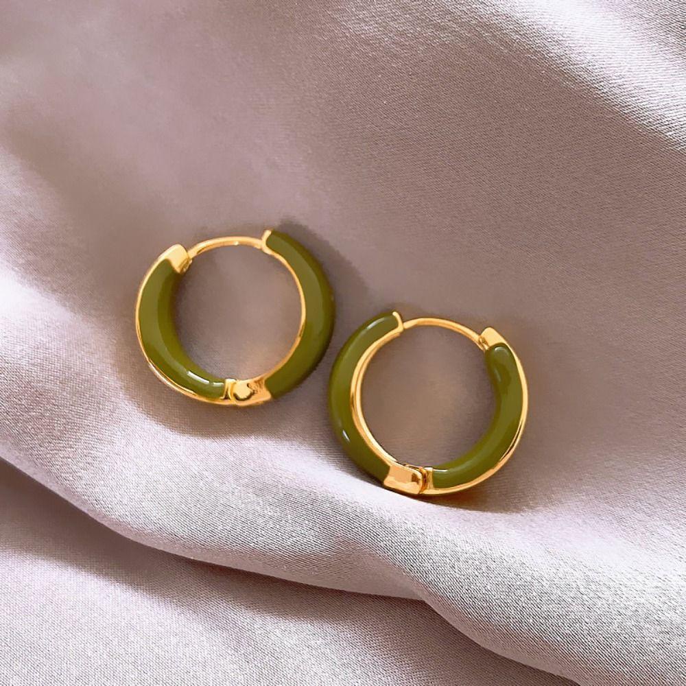 Needway Gaya Korea Anting Hadiah Pesta Lingkaran Indah Paduan Warna Murni Hoop Ear Buckle