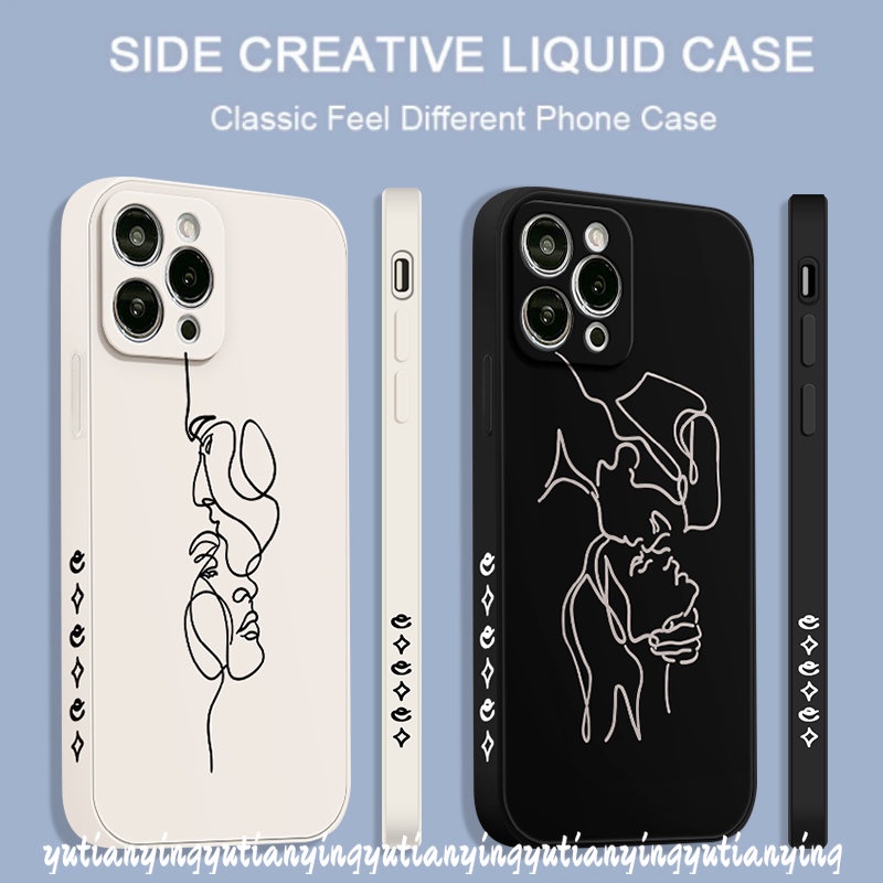 IPHONE Casing Ponsel Ilustrasi Tepi Lurus Kompatibel Untuk Iphone11 13 14 12 Pro Max 7Plus X XS XR Max 6S 6 8 7 Plus SE 2020 Seni Sederhana Abstrak Geometri Wajah Cetak Samping Soft Cover