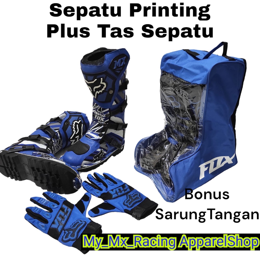 sepatu trail cross printing plus tas buat sepatu bonus sarung tangan satu set sepatu trabas or adventure dan tas satu set cocok dan keren sepatu gunung BLUE