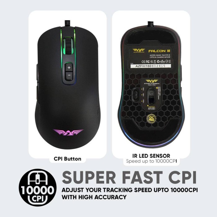 Armaggeddon Mouse Gaming Falcon III 10000 CPI - Garansi 2 Tahun