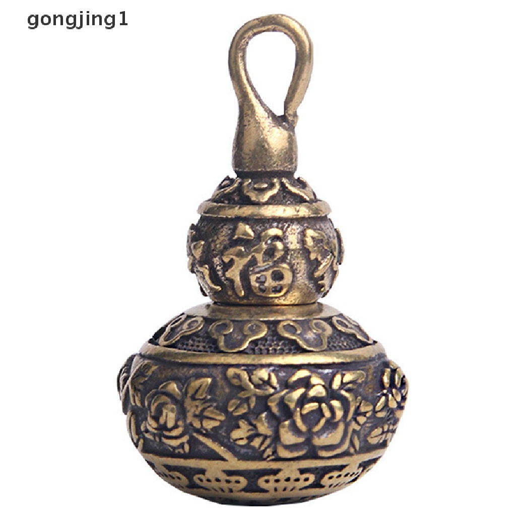 Ggg Kuningan Retro Mini Labu Botol Ukiran Pola Sarana Keberuntungan Liontin Calabash Gantungan Kunci Obat Case Wadah Botol Mobil Keychain Aksesoris ID