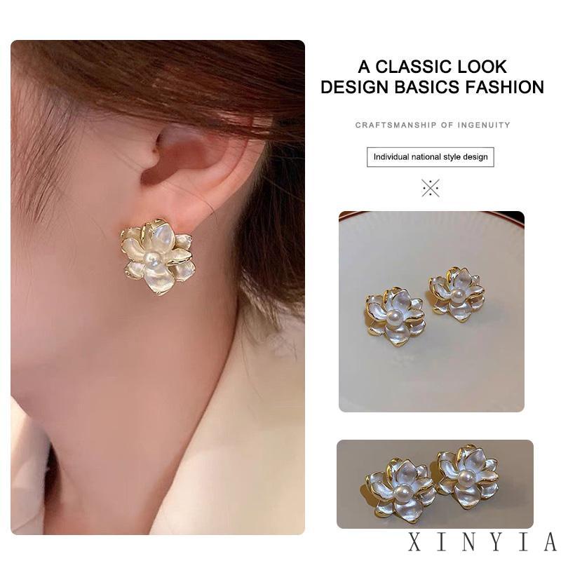 [xinyia.id11] 3d Bunga Besar Anting Wanita Temperamen Fashion Retro925 Perak Stitch Anting-Anting