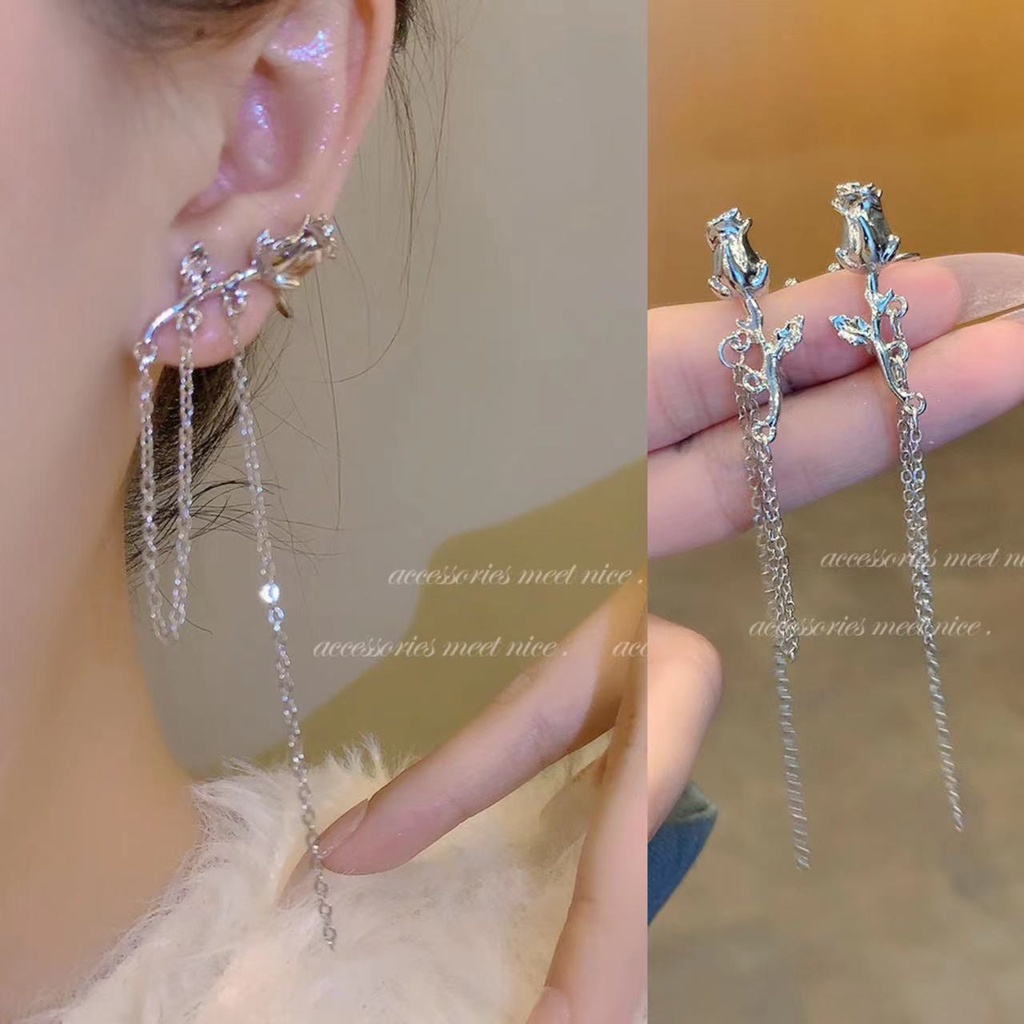 Anting Kecil Niche Streaming Mawar Retro Prancis