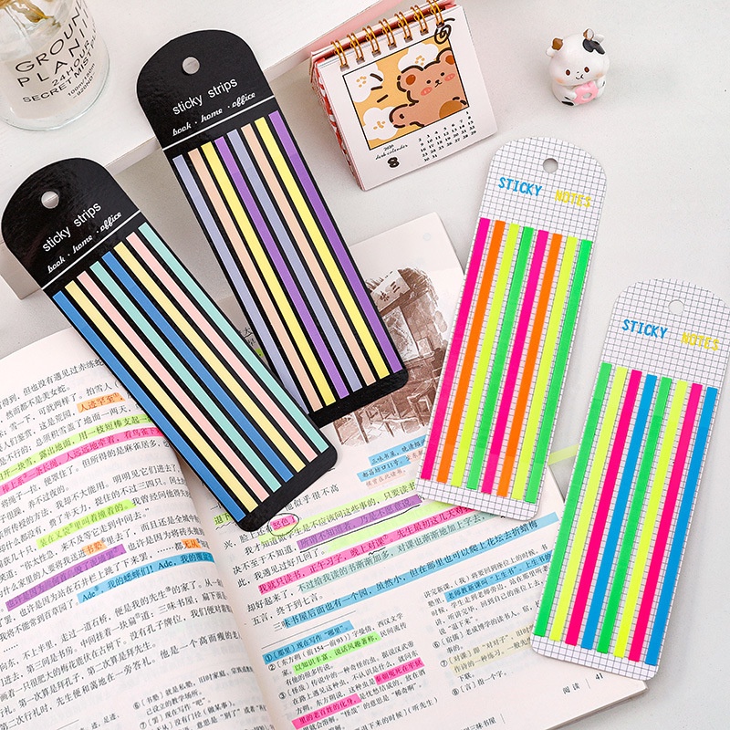 [Unggulan] 160pcs Bendera Tab Indeks Neon Transparan Tahan Air Warna Pelangi Sticky Notes Paper Stiker Strip Panjang Tipis Index Memo Pad Perlengkapan Alat Tulis Kantor Sekolah