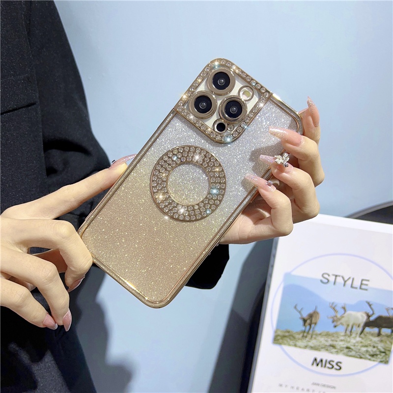 IPHONE Soft Case Pelapisan Berlian Mewah Bahan Kertas Gradasi Glitter Untuk Iphone14 13 12 11 Pro Max