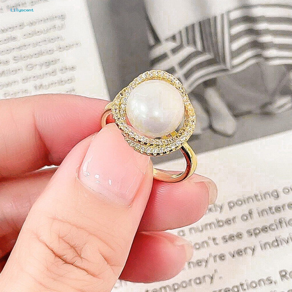 Lilyscent Temperamen Gadis Cincin Perhiasan Aksesoris Glossy Mutiara Imitasi Wanita Cincin Menyilang