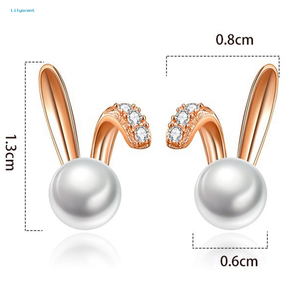 Lilyscent 1pasang Perhiasan Telinga Fashion Anting Perhiasan Aksesori Minimalis Mutiara Imitasi Kelinci Stud Earring Menawan