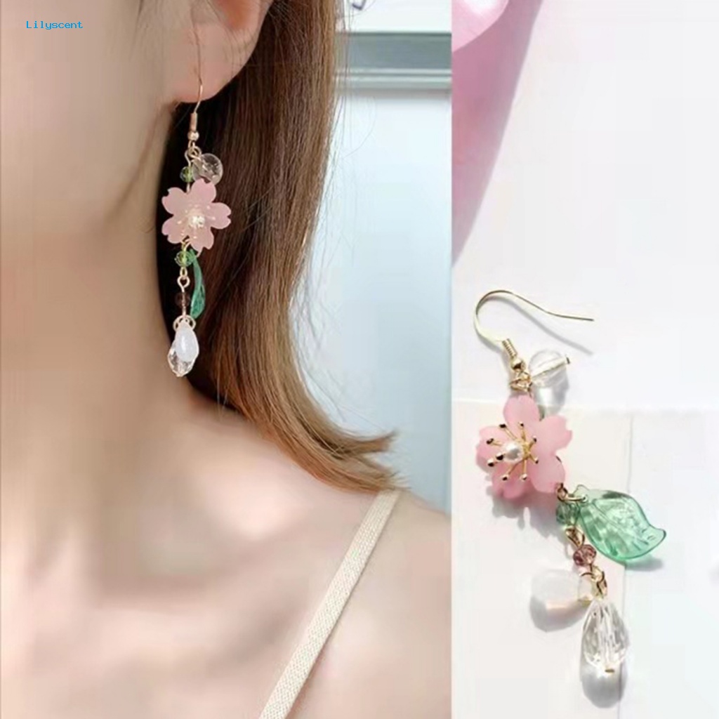 Lilyscent 1pasang Anting Kait Logam Aksesoris Wanita Anting Kait Bunga Sakura Elegan