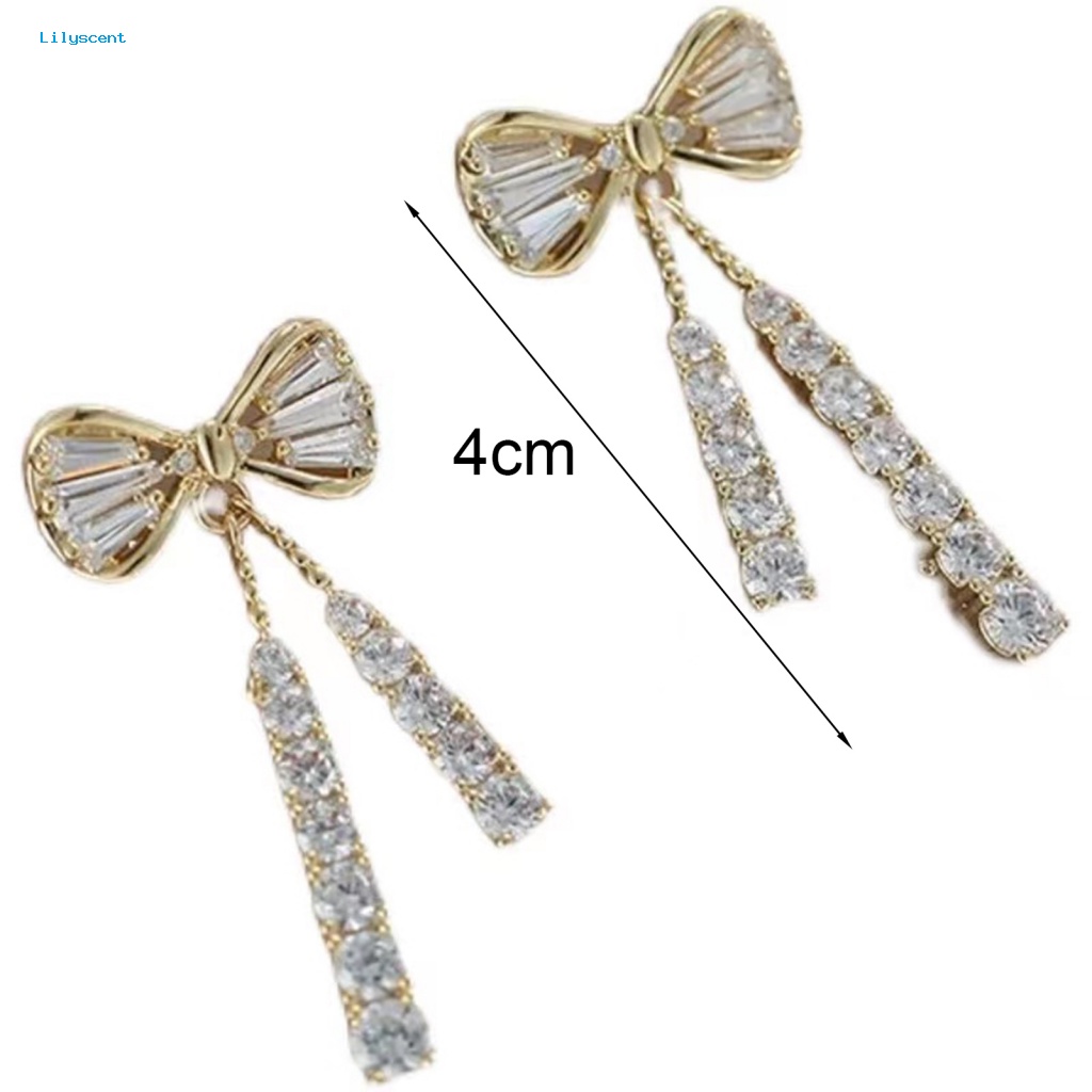 Lilyscent 1pasang Anting Menjuntai Mengkilap Tinggi Perhiasan Fashion Berlian Imitasi Mengkilap Ikatan Simpul Wanita Earrings Temperamen