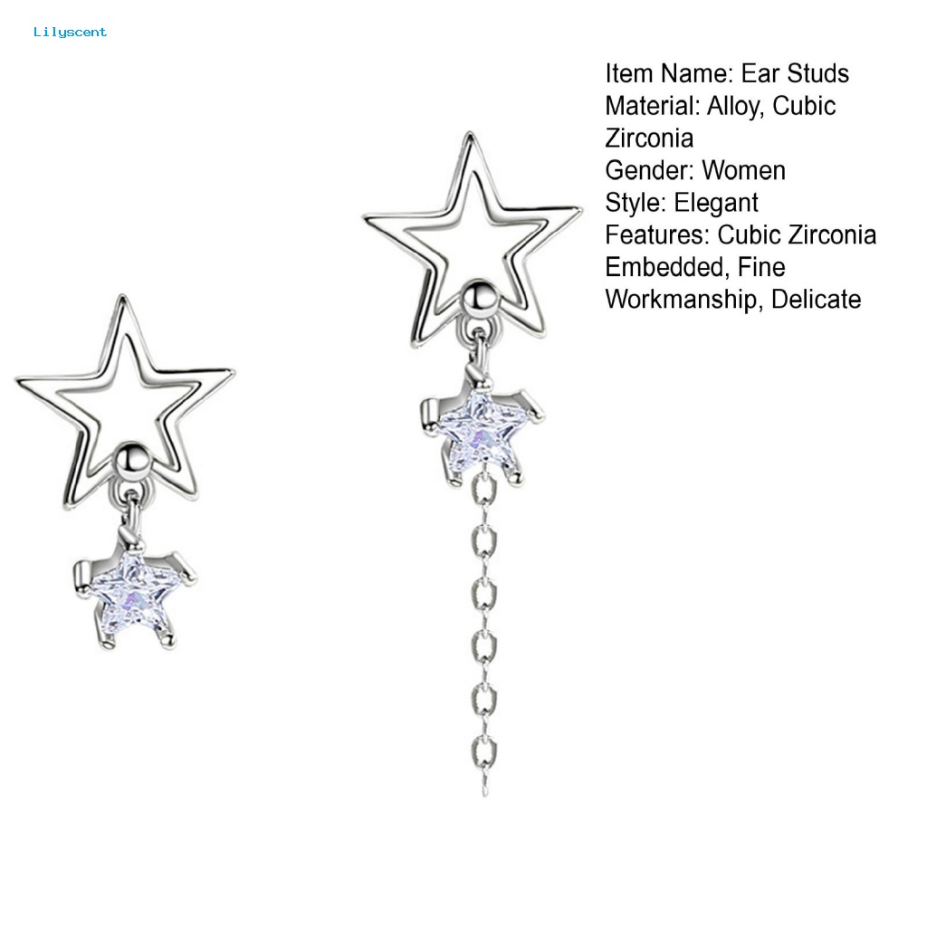 Lilyscent 1pasang Anting Telinga Temperamen Fashion Perhiasan Bling Cubic Zirconia Star Stud Earrings Dainty