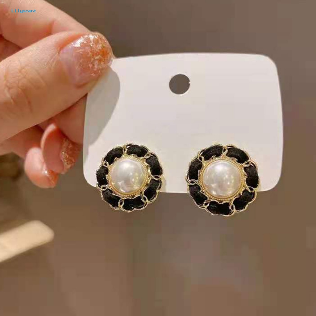 Lilyscent 1pasang Hadiah Wanita Ear Studs Untuk Perjamuan Lady Faux Pearl Ear Studs Fashion Aksesori Geometris