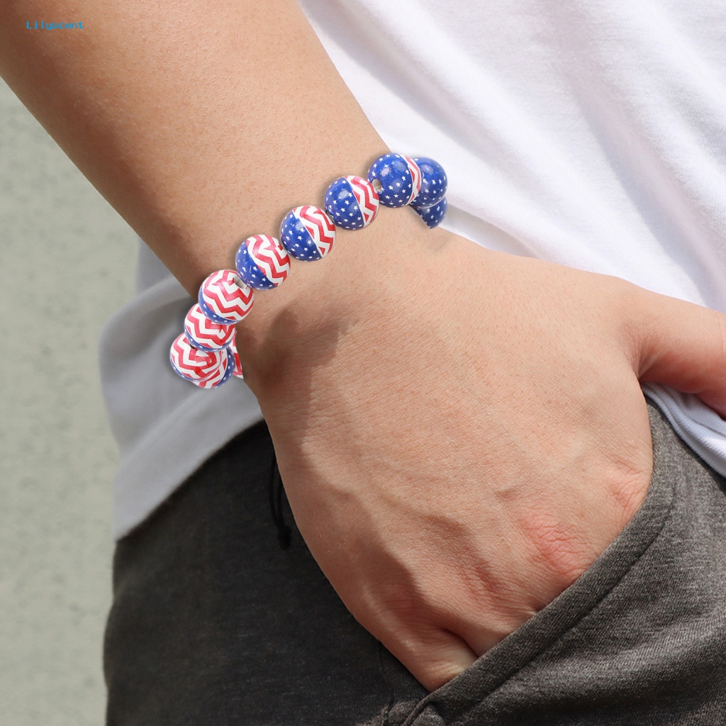 Lilyscent Warna-Warni Unisex Gelang Hadiah Festival Bendera USA Gelang Perhiasan Pesta Club Memakai Merah Biru Putih