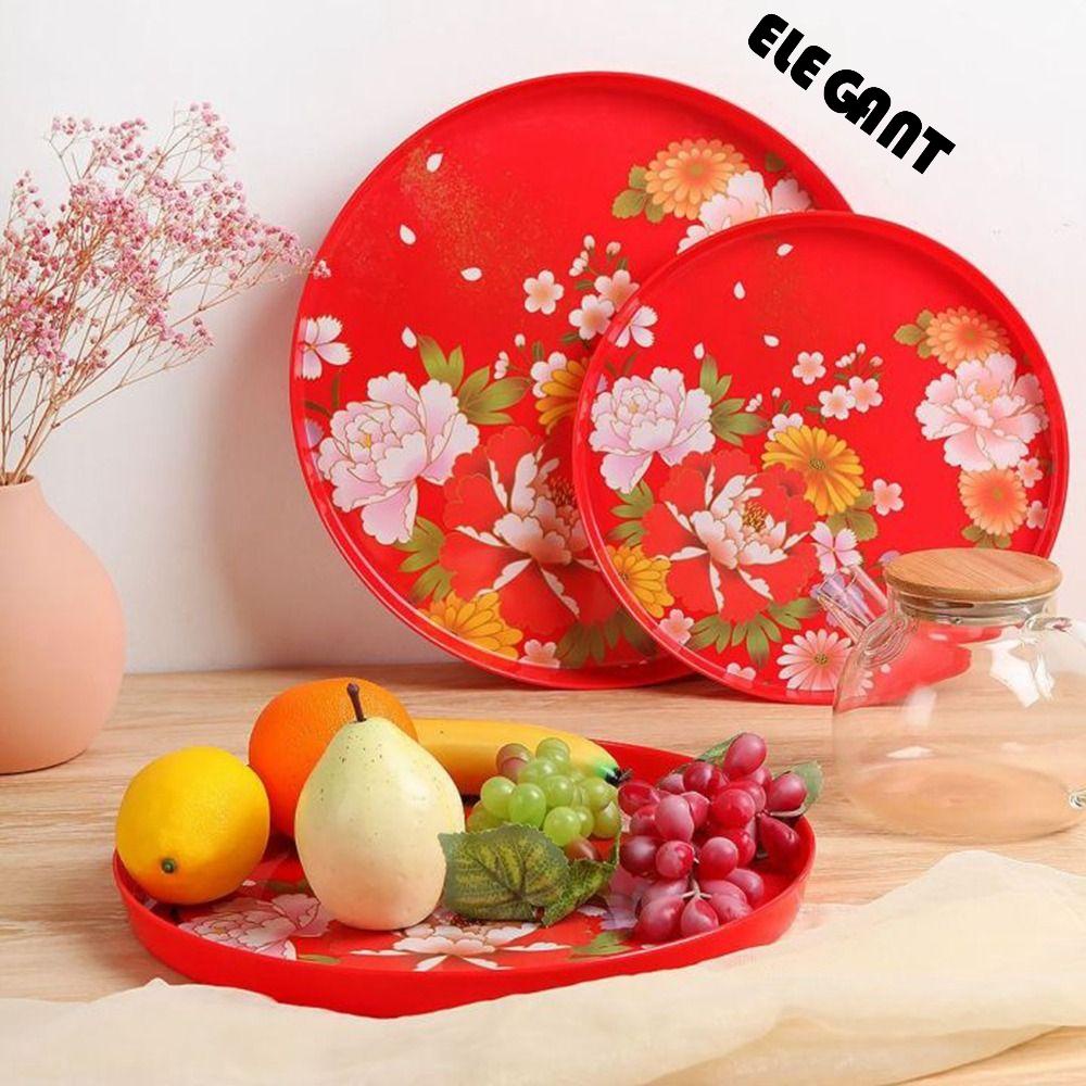 [Elegan] Tea Tray Melamin Motif Bunga Cerah Tradisional Ramah Lingkungan Dekorasi Pernikahan Anti Cacat Gaya China Nampan Saji