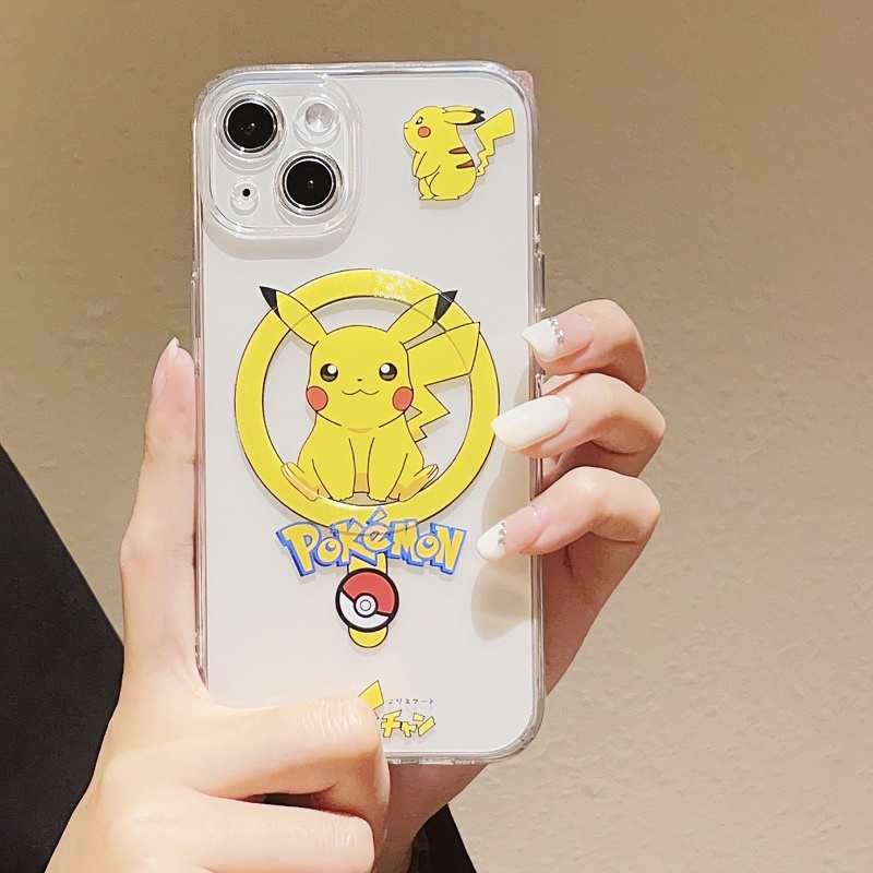 Untuk iPhone Casing charge Magnetik14 13 12 11 Pro Max Kartun Lucu Pikachu Transparan Soft case