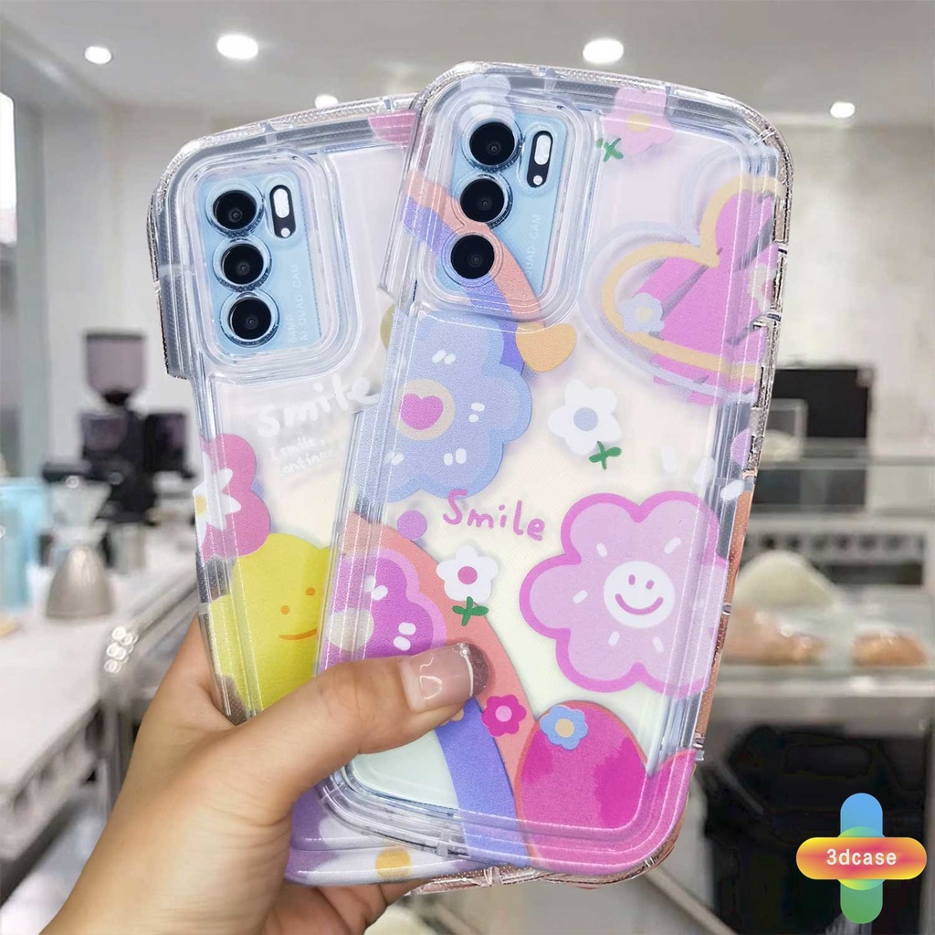Casing OPPO A15 A54 A5S A77S A17 A17K A57 A3S A76 A96 A16 A95 A55 A7 A5 A9 A31 A53 A33 2020 A12 A12S A1K A12E A16E A16K A54S A53S A16S A77 A57S A57E A11S Reno 7 7Z 8Z 5 4 6 8 5F 5K 4F 4 5 06 Lite A74 A15S Cute Smile Flower Soft Airbag Soap Case