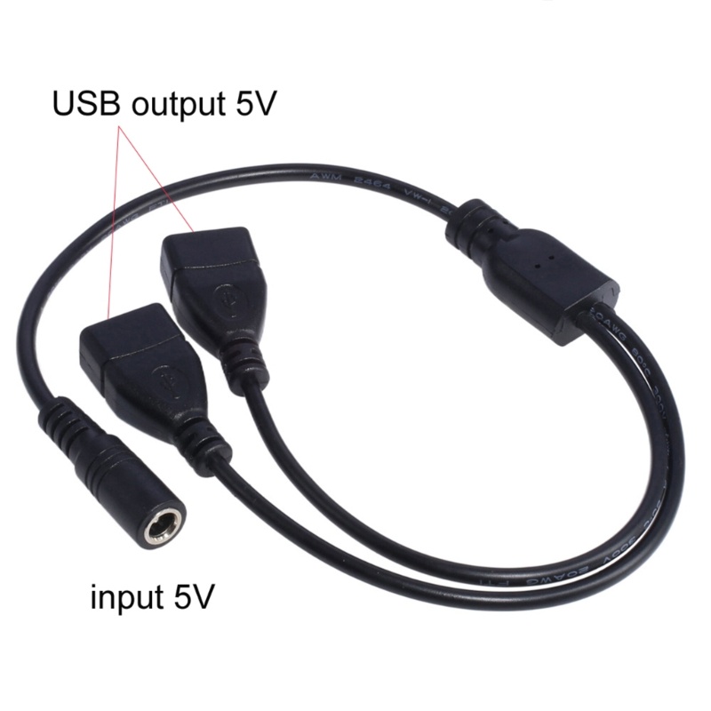 Cre Kabel USB Ke DC, Kabel Cas Daya DC 5.5x2.1 mm 5V, Colokan Jack Barel Elektronik DC 5.5X2.1mm Female to 2usb Fe