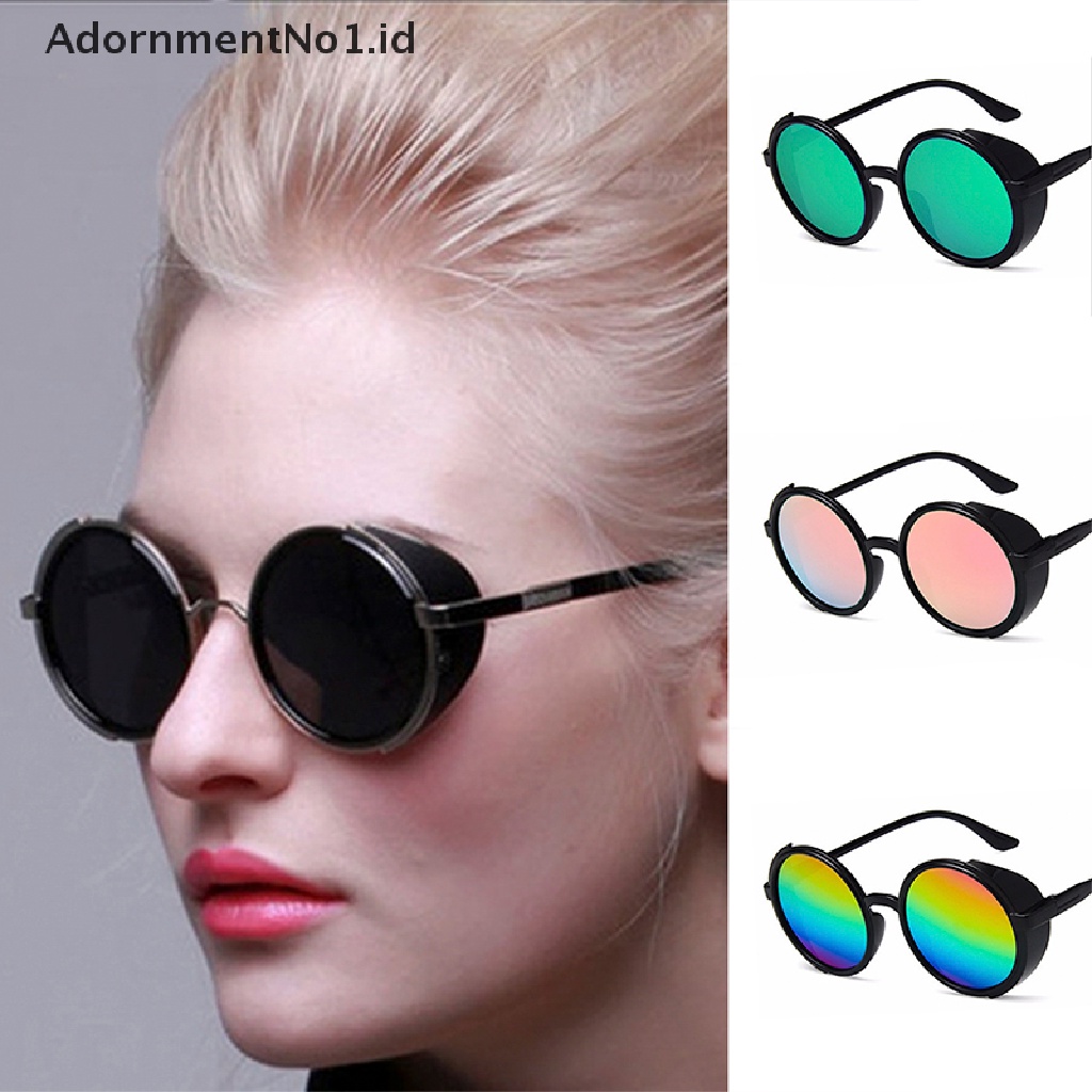 [AdornmentNo1] Kacamata Bulat Lensa Cermin Pria Wanita Fashion Steampunk Sunglasses [ID]