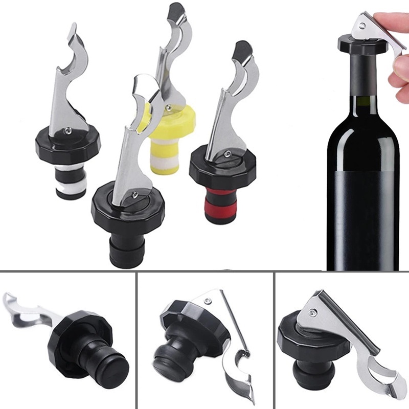 Stopper Botol Wine Stainless Steel 2in1 Reusable/Plug Sealed Vakum Dapur Untuk Botol Champagne Minuman