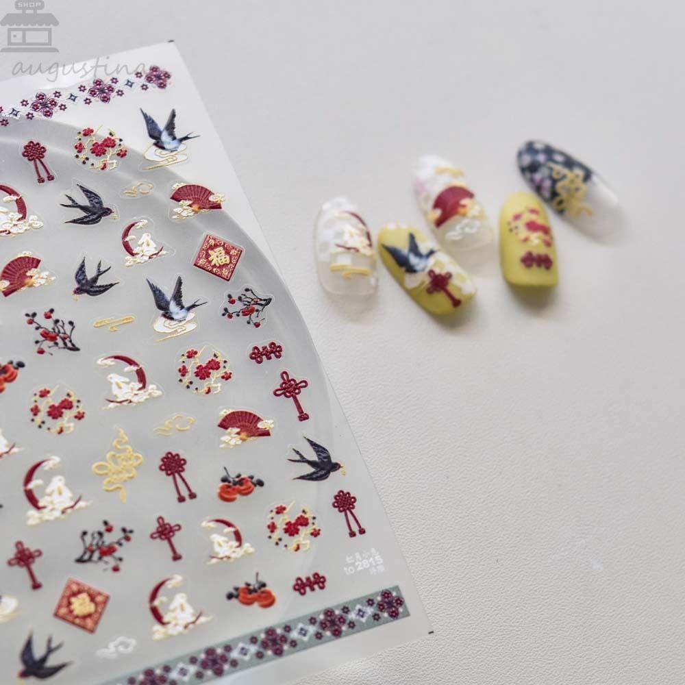 Agustina Stiker Kuku Kupu-Kupu Self Adhesive Rabbits Cherry Blossom Dekorasi Kuku Gaya Cina