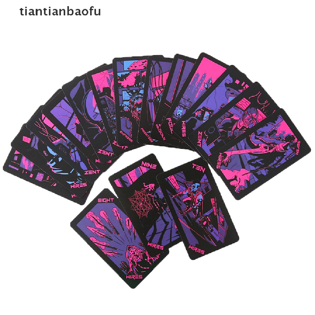 [tiantianbaofu] Kotak Besi Neon Bulan Tarot Kartu Ramalan Ramalan Deck Party Game Card w/Butik Manual