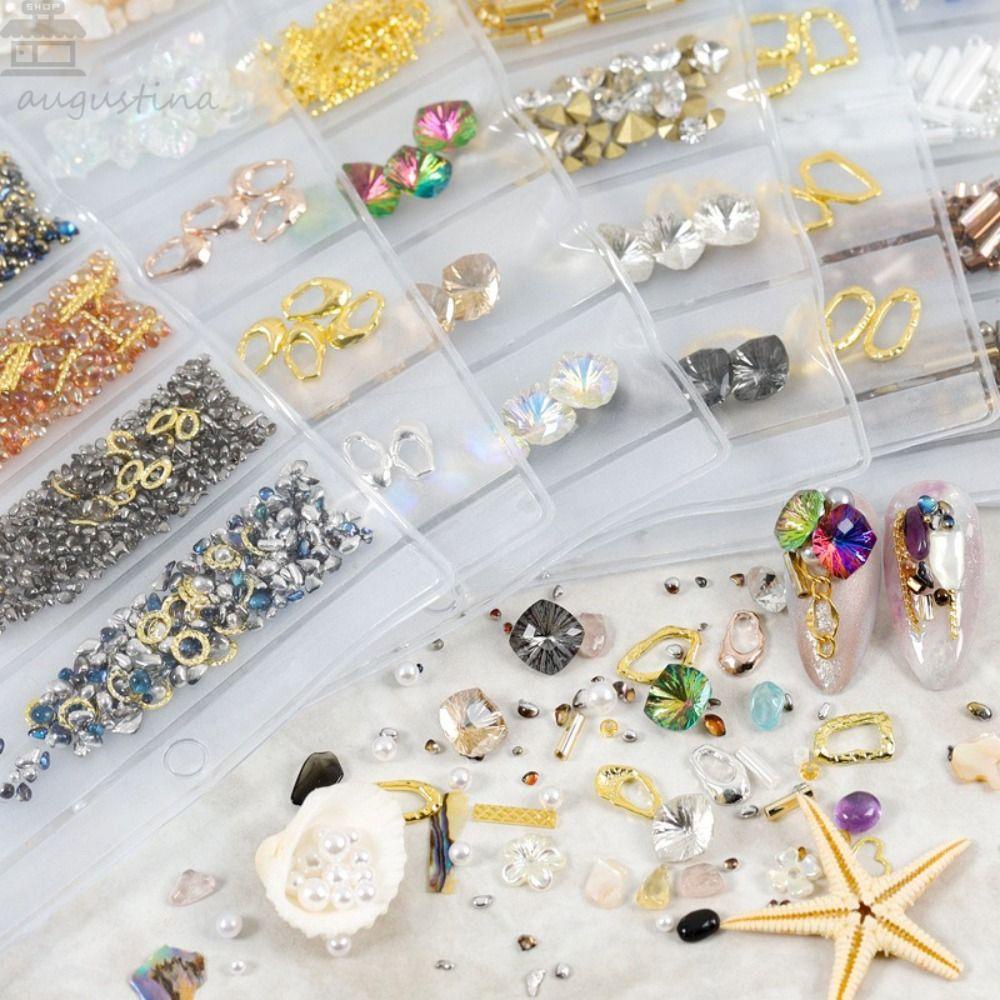 Agustina Retro Manicure Aksesoris Mutiara Kristal Shell Berbagai Paduan Melengkung Bar Berlian Perhiasan Tidak Teratur Bingkai Logam Kuku Berlian Imitasi Ornamen