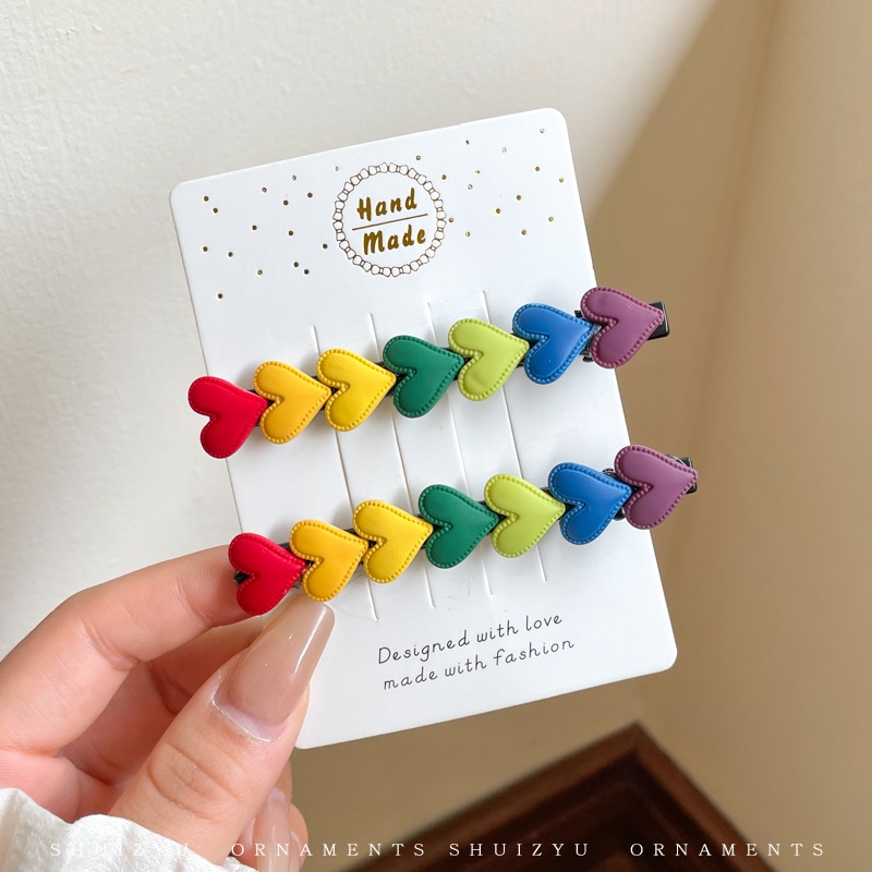 Klip Rambut Love Warna Sisi Lucu Perempuan, Poni Hair Card Clip Headwear Edge