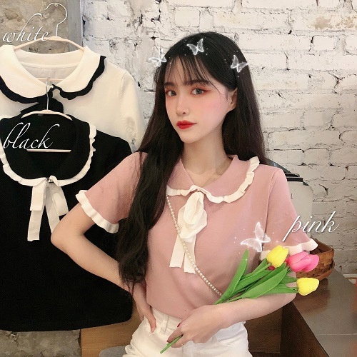 TELLY ➡️  BJ-019 Blouse Rajut Atasan Lengan Pendek Wanita OOTD KOREAN STYLE KEKINIAN