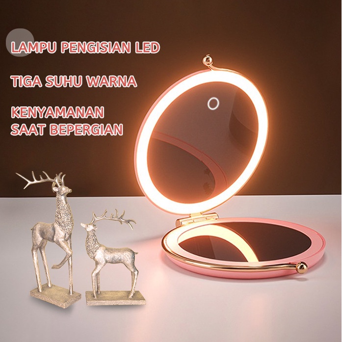 【Debora Mall】Aromaterapi aromaterapi LED cermin rias lipat cermin rias genggam cermin kecantikan dua sisi cermin bulat HD dengan cahaya