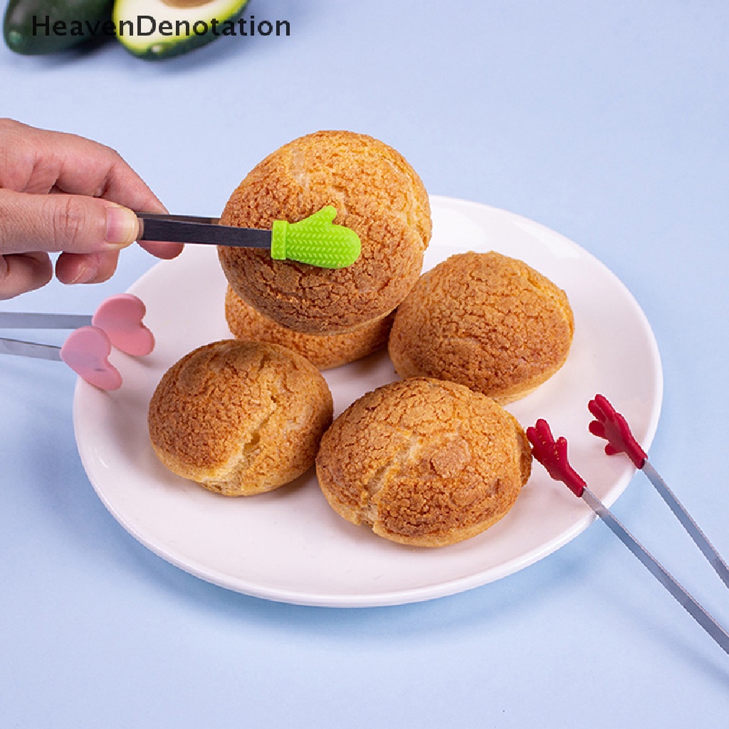 [HeavenDenotation] Silikon Penjepit Makanan Sarung Tangan Berbentuk Stainless Steel Non-slip Es Permen Food Clip HDV