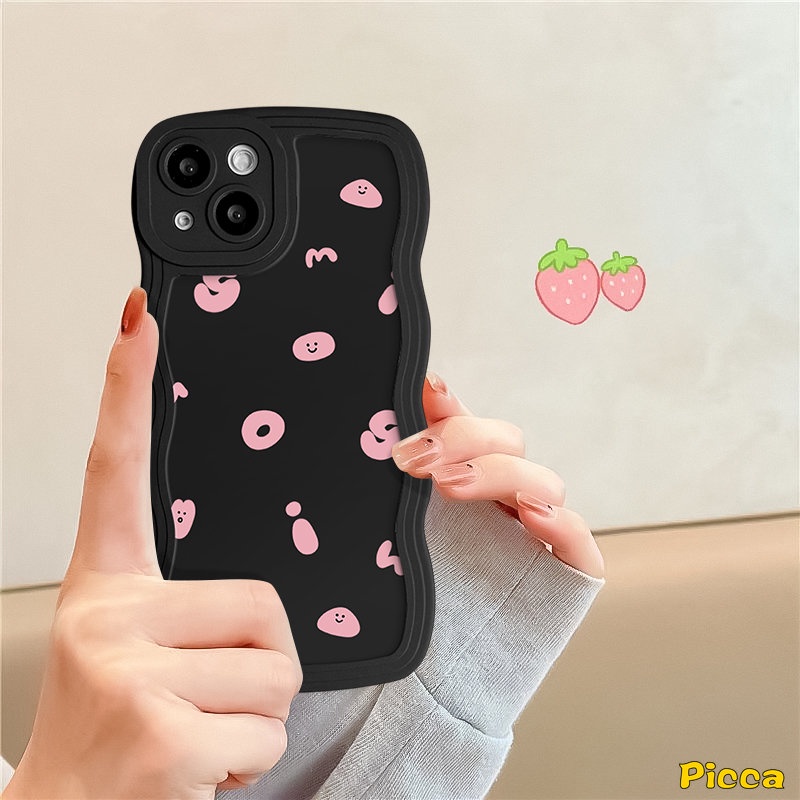 Casing Couple Redmi10 9 10C 12C A1 9A 10A A1+9T 9C NFC Redmi Note11 10s 9s 8 9 11s 10 Pro Max Mi 11T Pro POCO X3 NFC Pro M3 Alfabet Simple Kartun Smile Wavy Edge Soft Sarung