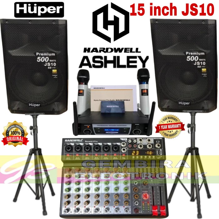 Paket Speaker Aktif Huper 15 in JS10 mixer HARDWELL 8 Channel Bluetoot