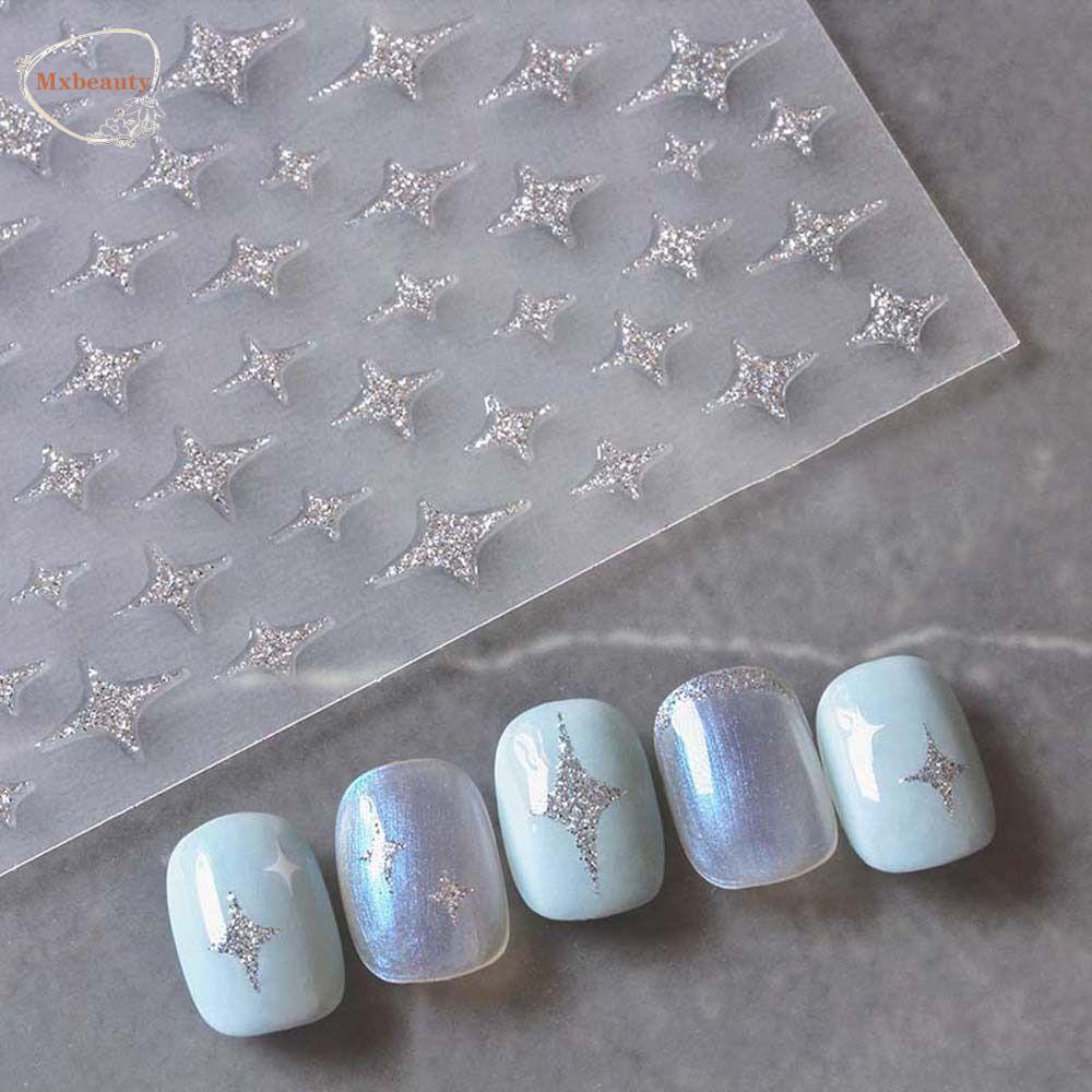 Mxbeauty Glitter Stiker Kuku Garis Cinta Hati Kupu-Kupu Bintang Berujung Lima Stars Nail Decals