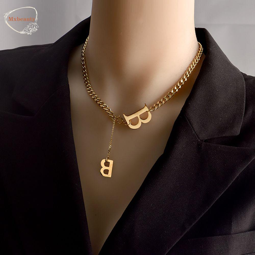 MXBEAUTY Elegant Clavicle Chain Hip Hop Fashion Jewelry Letter Necklace Chain Punk Korean Sweater Chain Girls Simple Female Choker