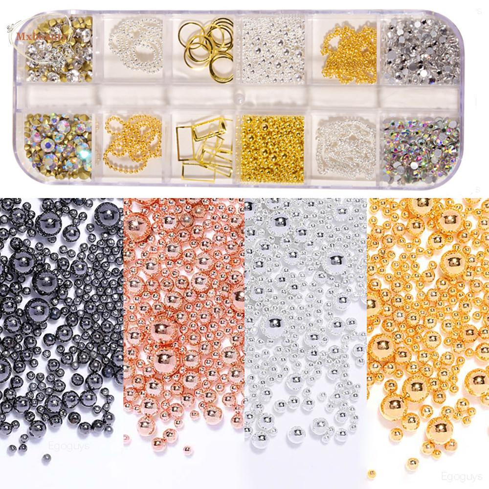 Mxbeauty DIY Nail Art Dekorasi 3D Symphony Pearl Glitter Laser Sparkly Shaped Rivets Nail Rhinestones