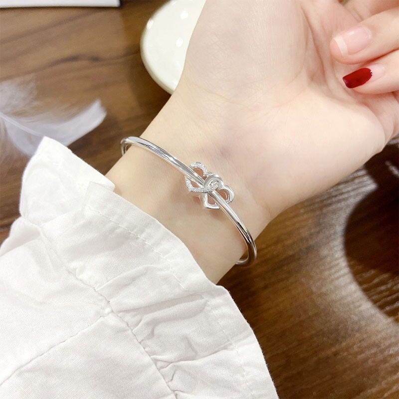 Gelang Hati Ganda Sederhana Untuk Wanita Bangle Rantai Perak Yang Dapat Disesuaikan Untuk Perhiasan Aksesoris Fashion Sahabat