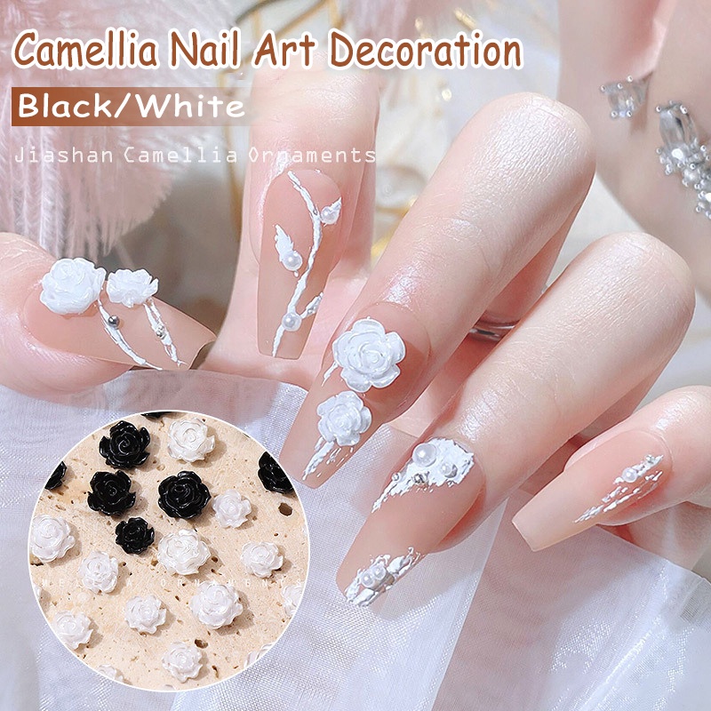 [Unggulan] 50pcs/bag Camellia Nail Art Dekorasi 3D Resin Datar Bunga Mawar Nail Art Berlian Imitasi Untuk Ujung Kuku Manicure UV Gel Polish Decor DIY Aksesoris Manicure Glitter Stone