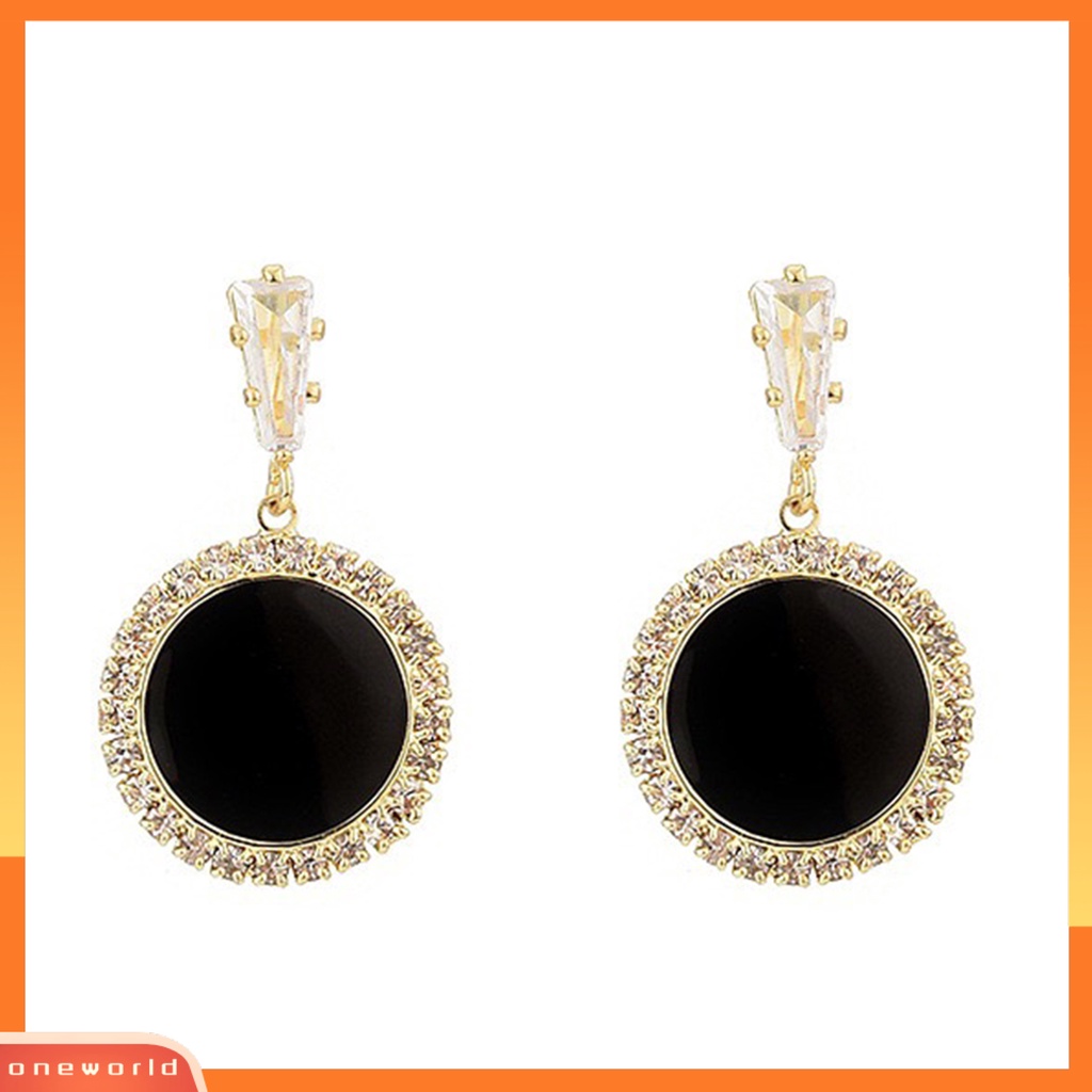 [ONE] 1pasang Anting Pejantan Geometris Hitam Elegan Temperamen Mewah Berlian Imitasi Bertatahkan Bulat Menjuntai Anting Fashion Perhiasan