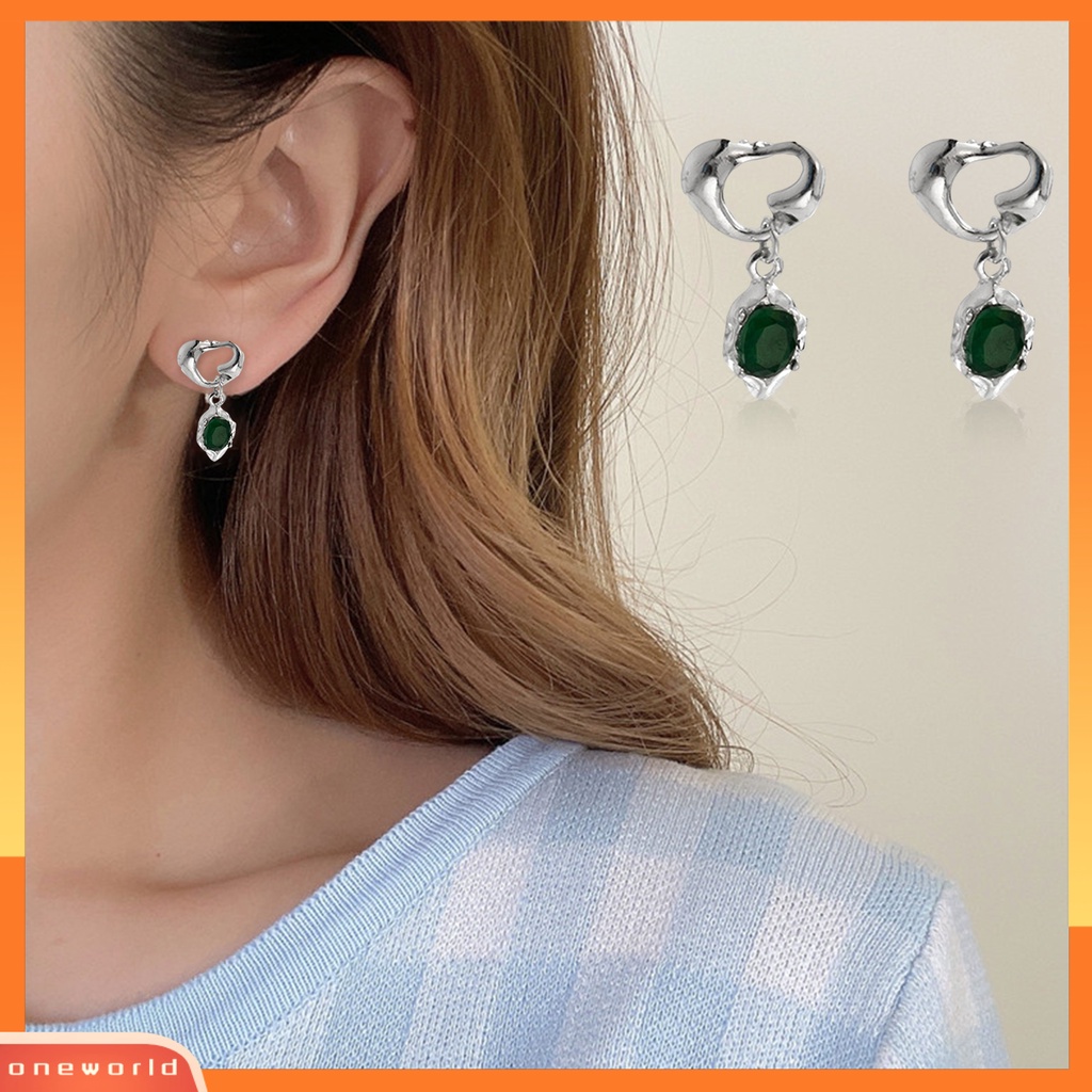 [EONE] 1pasang Anting Tusuk Gaya Retro Irregular Berbentuk Hati Dipoles Hadiah Elegan Imitasi Hias Kristal Hijau Drop Earrings Untuk Pacaran