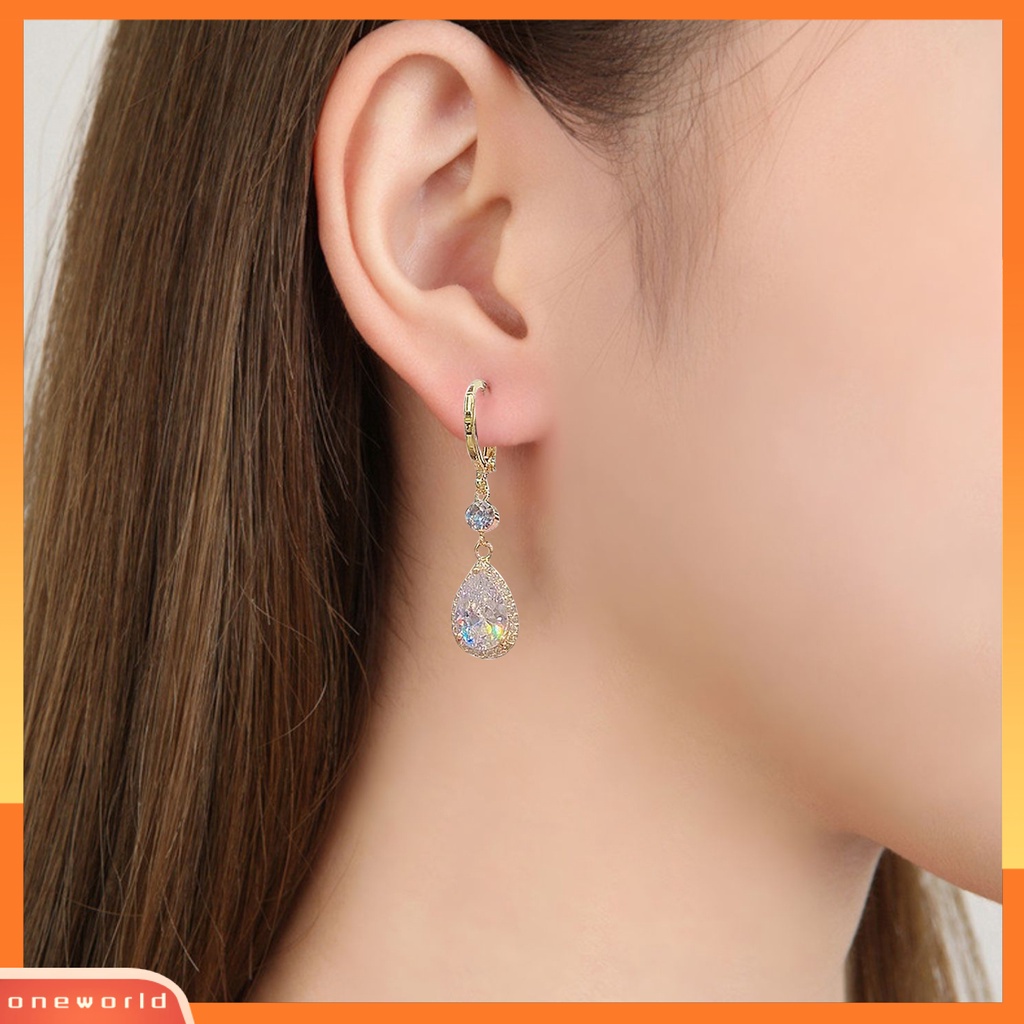 [EONE] 1pasang Menjuntai Anting-Anting Tetesan Air Liontin Elegan Emas Hypoallergenic Berkilau Berlian Imitasi Wanita Anting-Anting Fashion Perhiasan