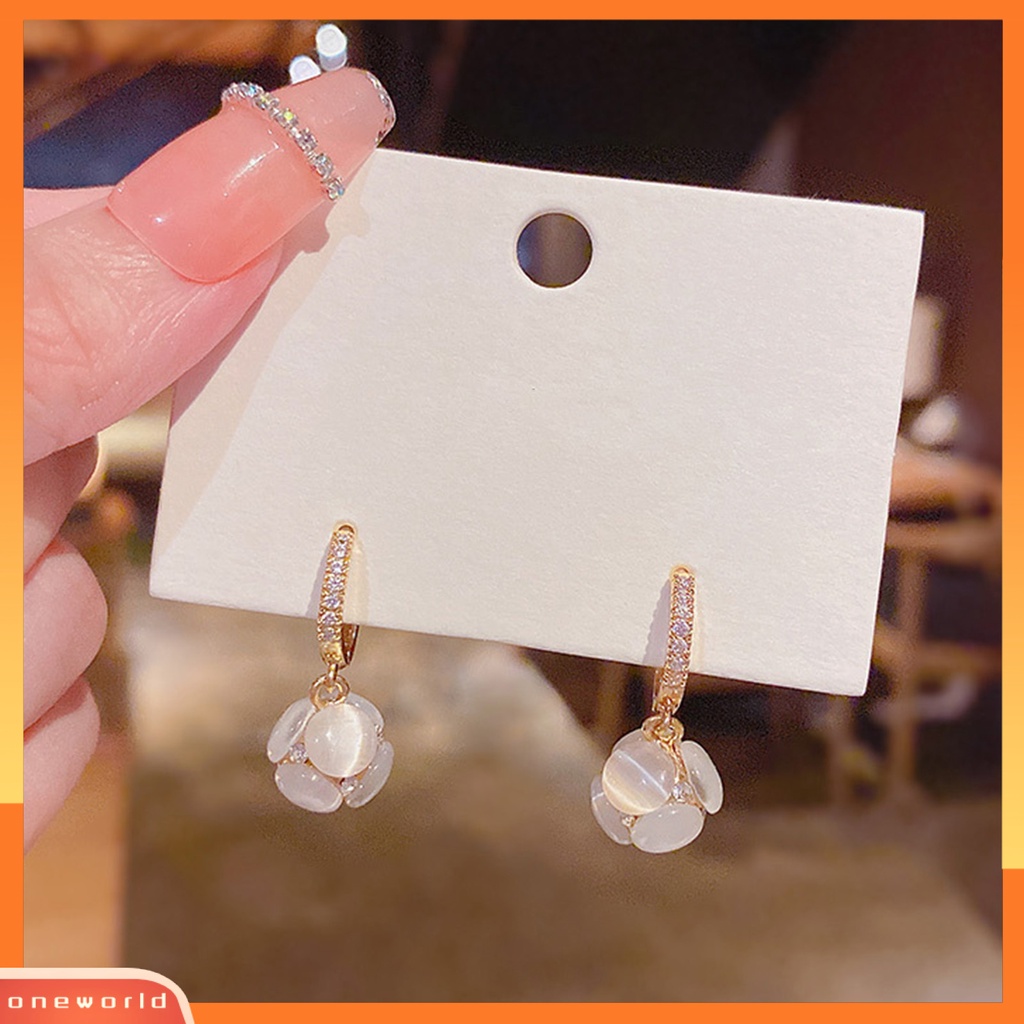[EONE] 1pasang Menjuntai Anting Geometris Mengkilap Berlian Imitasi Bertatahkan Berkilau Terang Kilau Hias Hadiah Wanita Faux Opal Pendant Hoop Earrings Perhiasan Aksesori Fashion