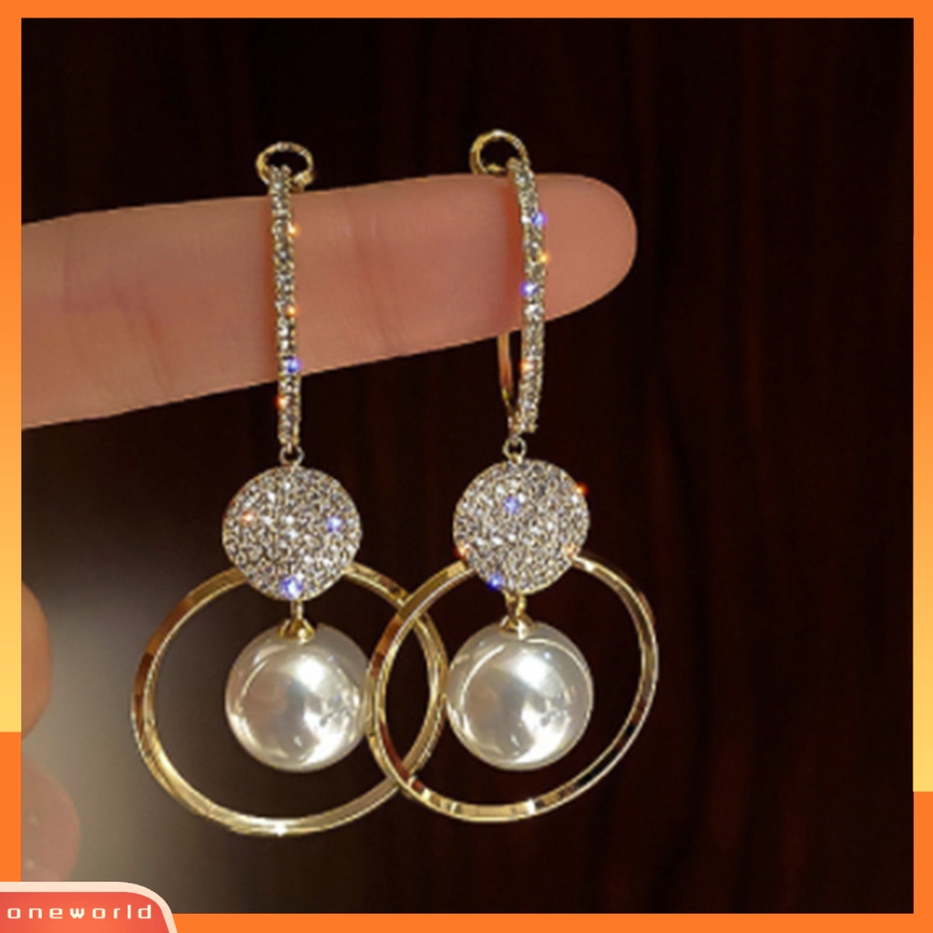 [EONE] 1pasang Anting Hoop Kepribadian Geometris Hias Berlian Imitasi Gaya Korea Manis Mutiara Imitasi Stud Earring Perhiasan Aksesori