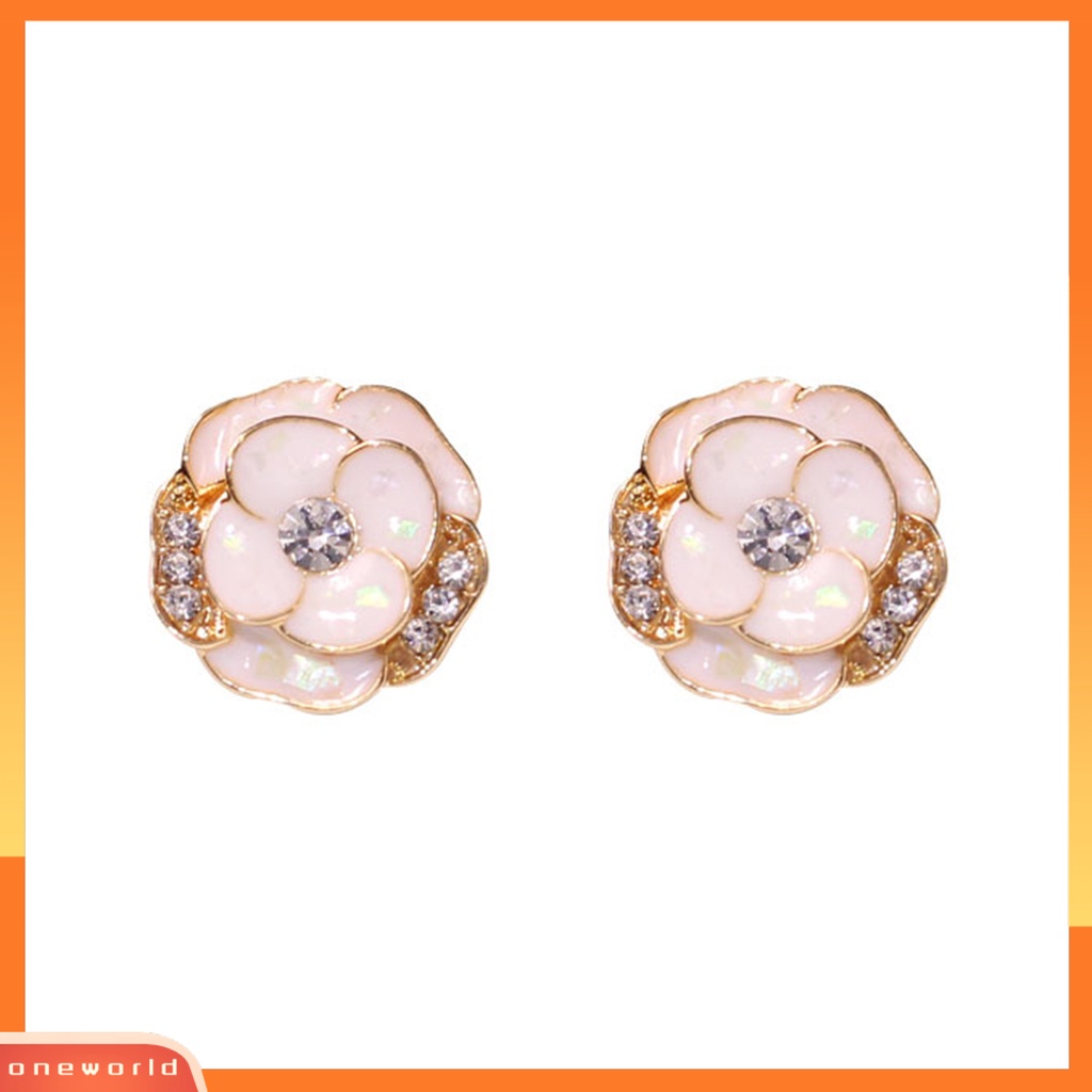 [EONE] 1pasang Ear Studs Elegan Dainty Temperamen Berkilau Berlian Imitasi Enamel Bunga Wanita Anting Fashion Perhiasan