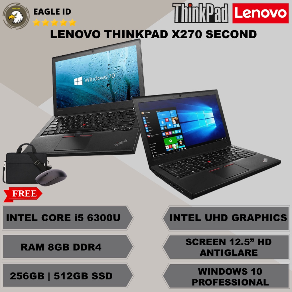 LAPTOP LENOVO THINKPAD X270 INTEL CORE i5 6300U RAM 8GB 256GB SSD SECOND